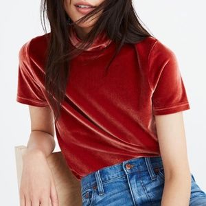 Madewell Velvet Short Sleeve Tee in Rust Red